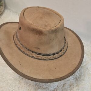 Men's Tan Leather  Hat with Braided Band